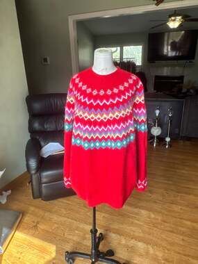 Croft & Barrow Fair Isle Sweater Red Size Petite Medium